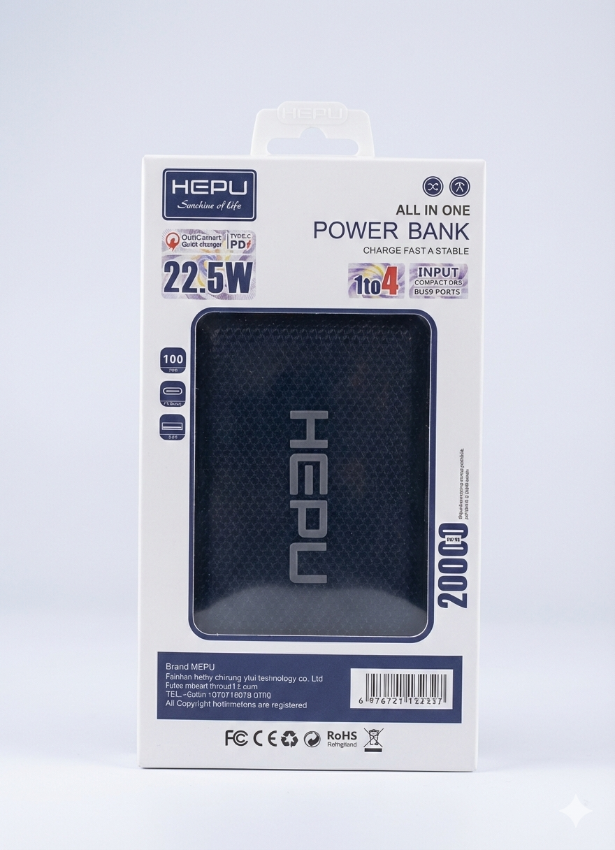 Batterie Externe HEPU 20 000 mAh - Charge Ultra Rapide 22.5W